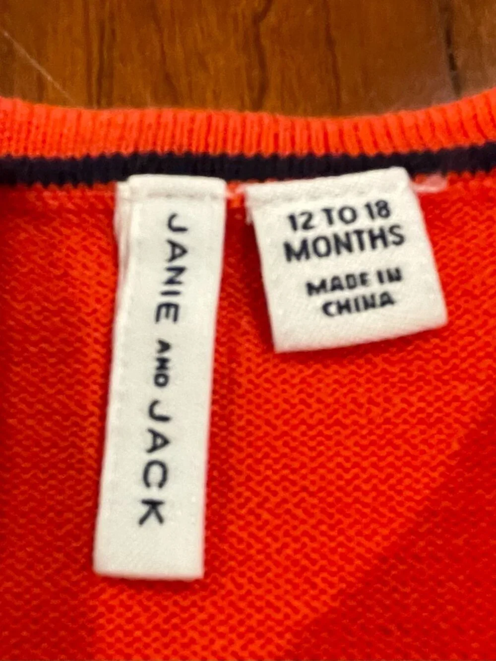 Janie and Jack Bright Coral Cardigan with Navy Trim - 12-18 mo.